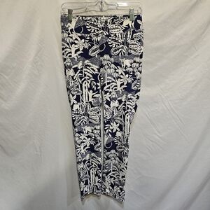 J McLaughlin Pants Women 2 Blue Floral Leaves Stretch Tapered Fit Masie